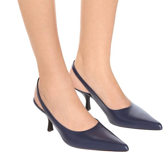 THE ROW Bourgeoisie Leather Slingback Pumps In Blue - Picture 1 of 4
